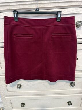 LOFT Wine A-Line Suede Skirt with Front Pockets